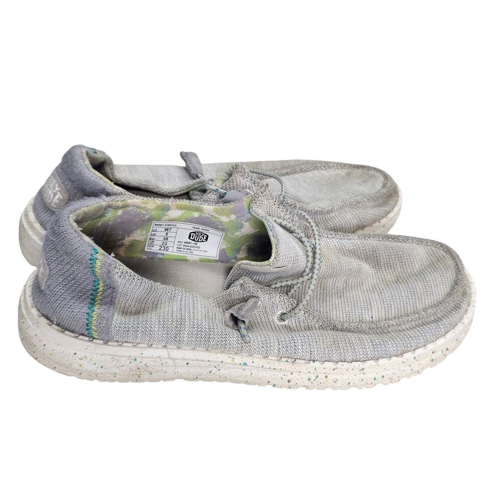 Hey Dude Wendy Stretch Pearl River Grey Slip On Loafers Shoes Womens 7 40081-1IB